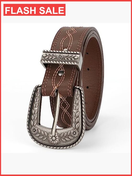 Genuine Leather Vintage Western Belt - Unisex Cowboy Style